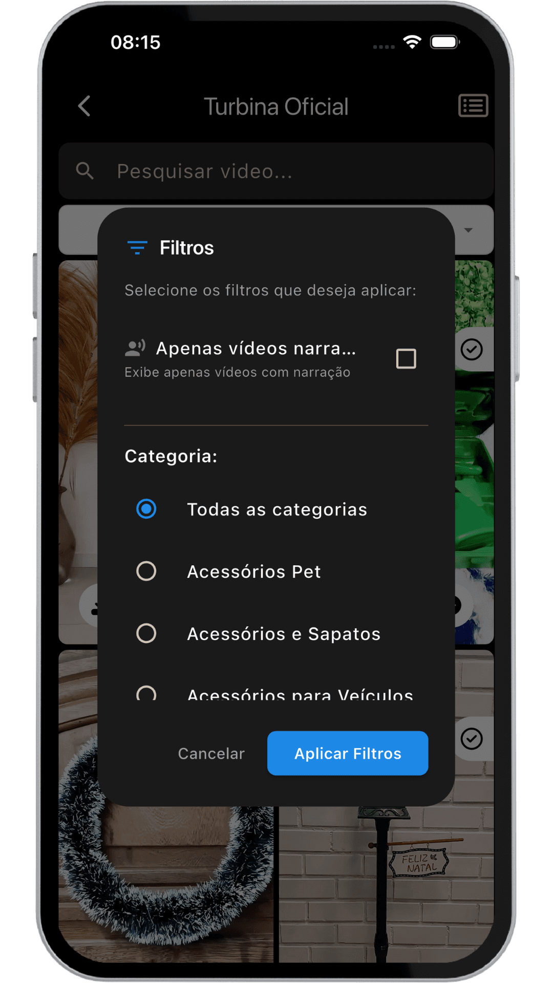 Coleções organizadas por tendência dentro do app